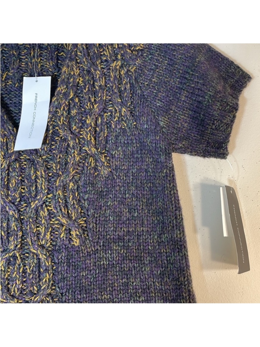 French Connection Wool Blend Chunky Cable Knit Short Sleeve Sweater Dress. 8 NWT - Picture 2 of 9